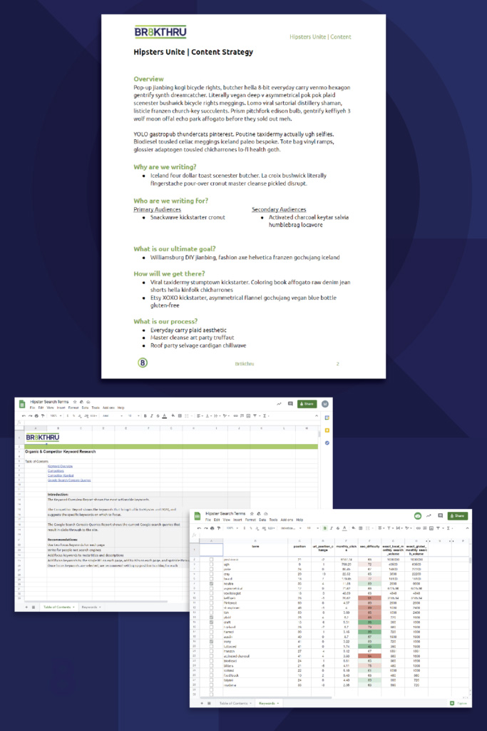 Project examples of content strategy and keyword research